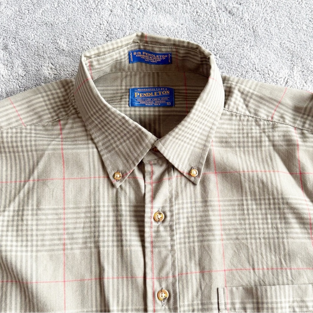 Pendleton Mens Tan and Red Casual Button Down Shirt